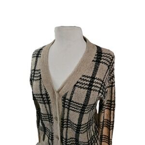 Joie Plaid‎ Button Cardigan Women's Size XS Black/Brown Soft